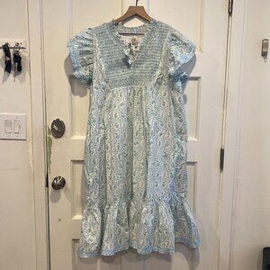 Blue/Green Patterned Smock Midi Dress / Mockingbird / XL